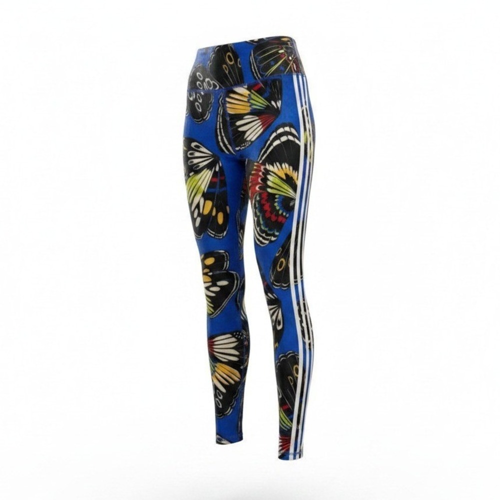 Adidas x Farm Rio Leggings Women XS Blue Butterfly Print Activewear Sporty